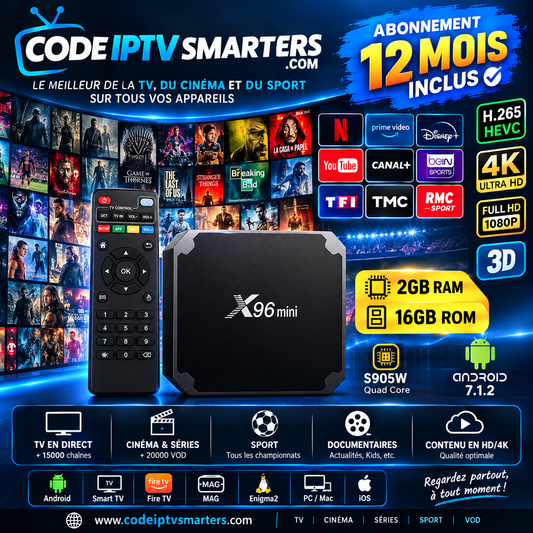 Box Android X96 Mini IPTV – Abonnement IPTV Smarters 12 Mois Inclus